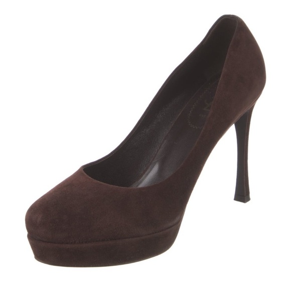 YSL Yves Saint Laurent Brown Suede Pumps Heels - Picture 1 of 12